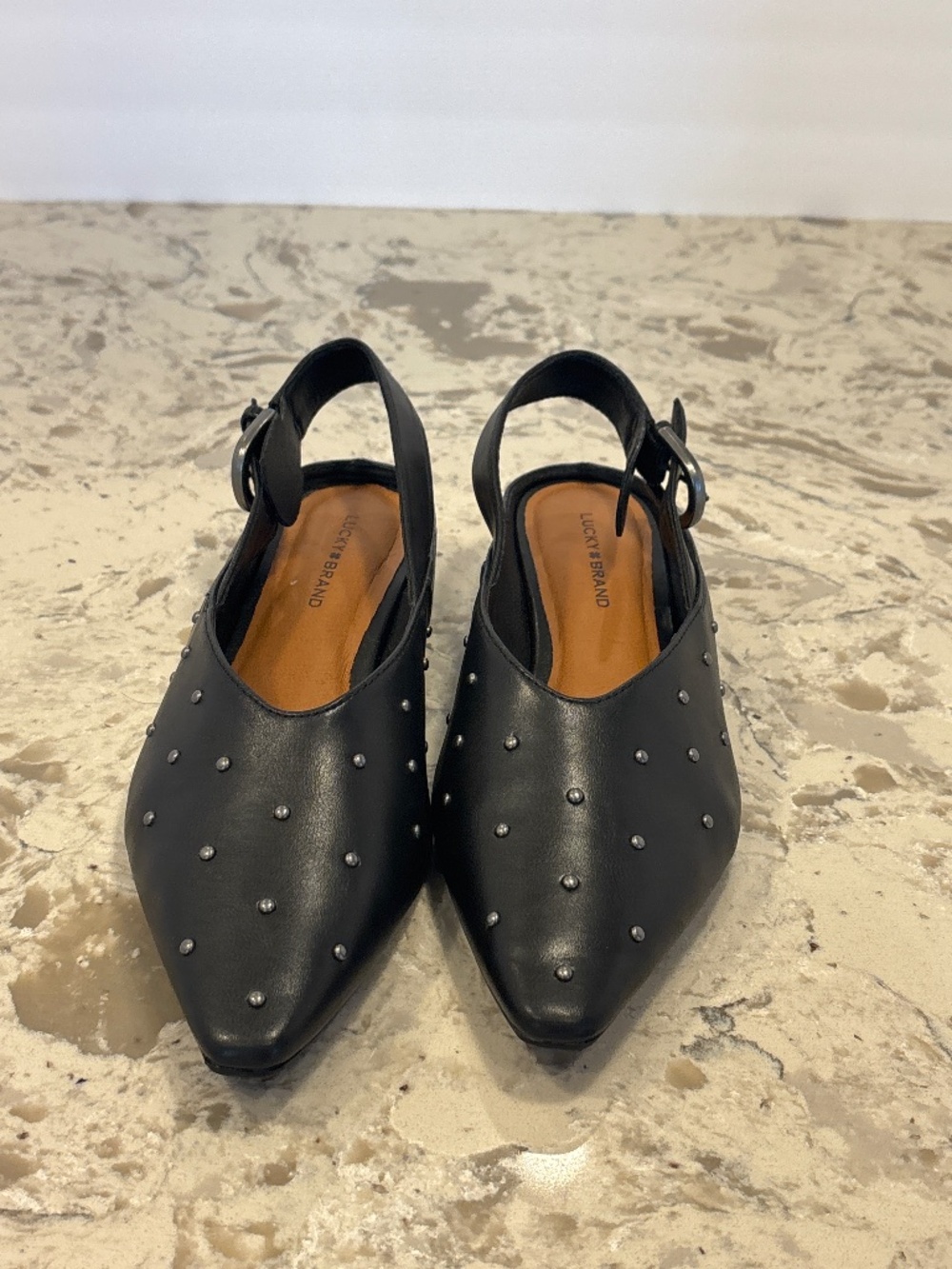 Lucky Brand Black Brigeet Studded Slingback Flats Shoes 7.5M